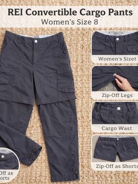 REI Convertible Cargo Hiking Pants Womens 8 Gray Zip-Off Trail Utility Outdoor